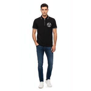 Versace Jeans Couture Black Mens Zip Polo Shirt with Crest Emblem